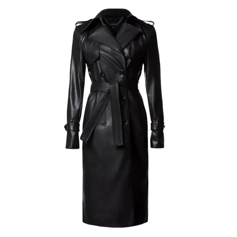 Vegan Black Leather Trench Coat