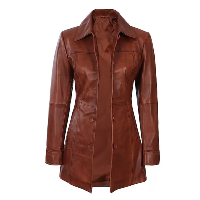 Cognac Waxed Leather Overcoat - Image 2