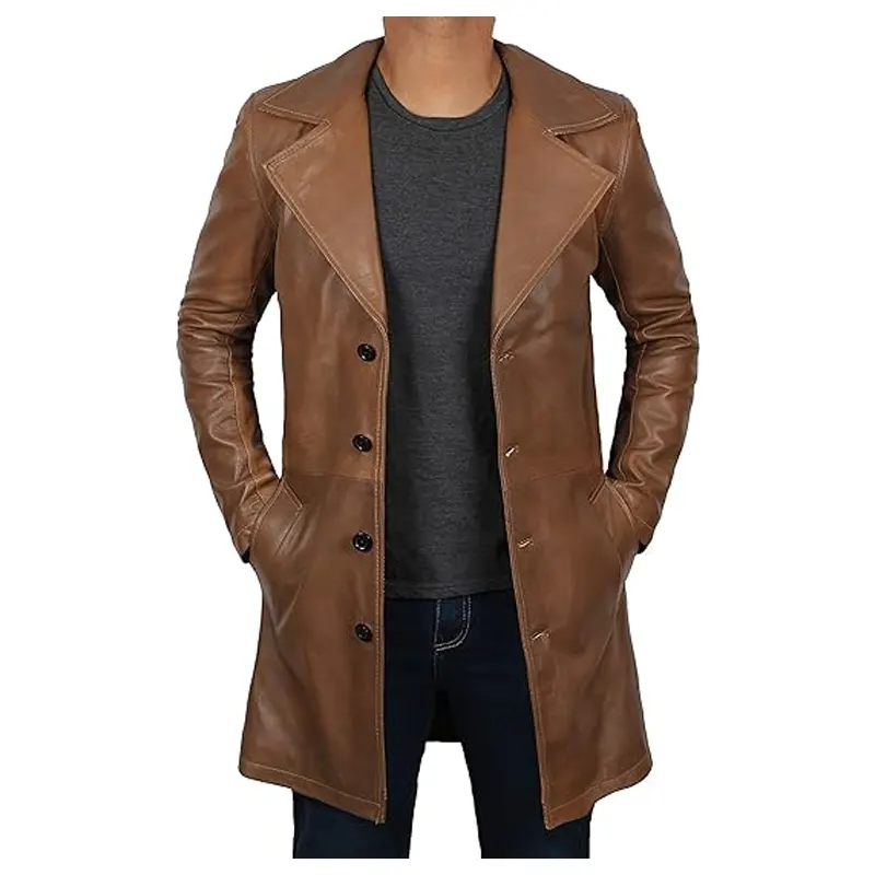 Vintage Wide Lapel Leather Trench Coat