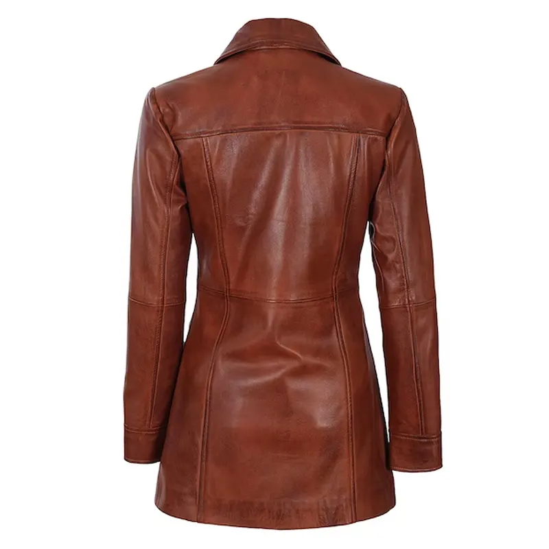 Cognac Waxed Leather Overcoat - Image 3