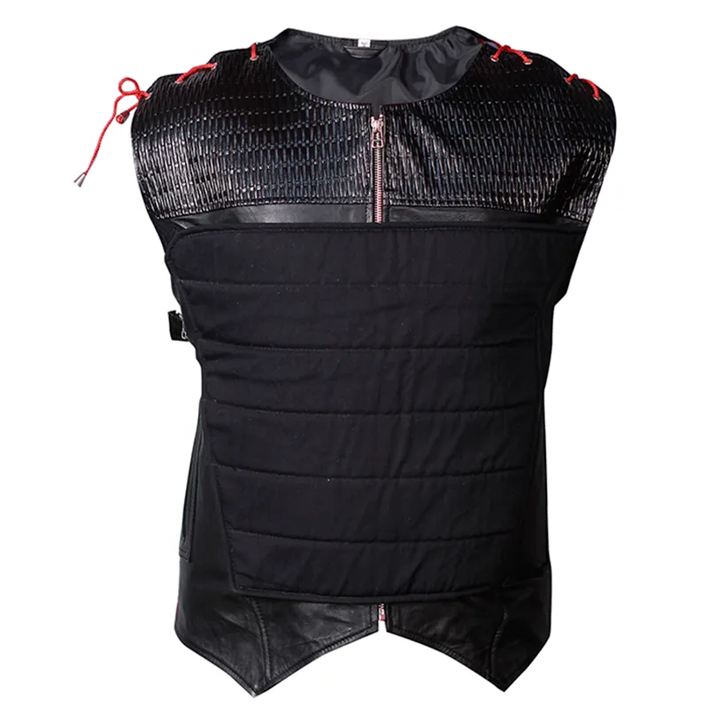 Women Long Cut Black Leather Motorcycle Vest