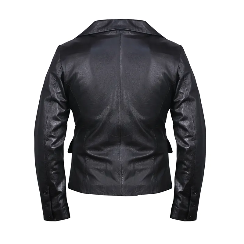 Women’s Double-Breasted Black Leather Blazer - Image 2
