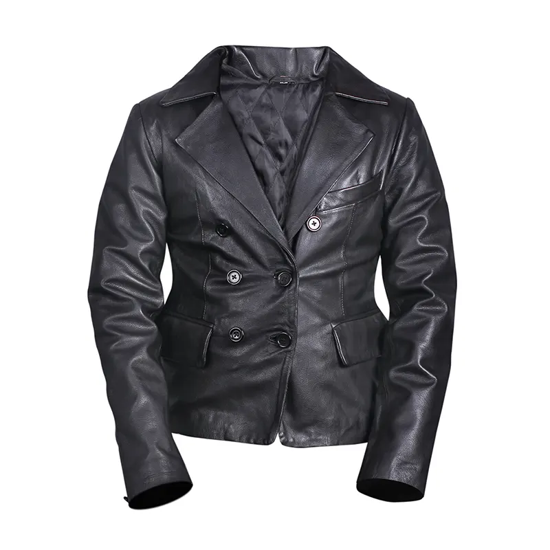 Women’s Double-Breasted Black Leather Blazer