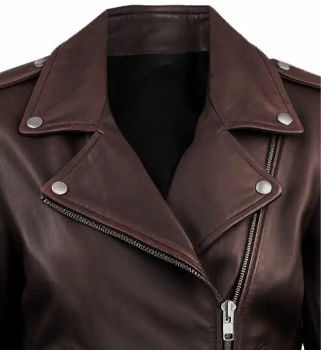 Women’s Biker Leather Jacket Dark Brown - Image 3