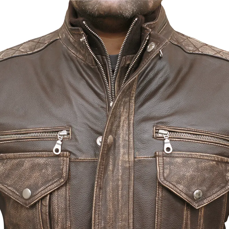 Men’s Biker Cafe Moto Racer Brown Genuine Leather Jacket - Image 8