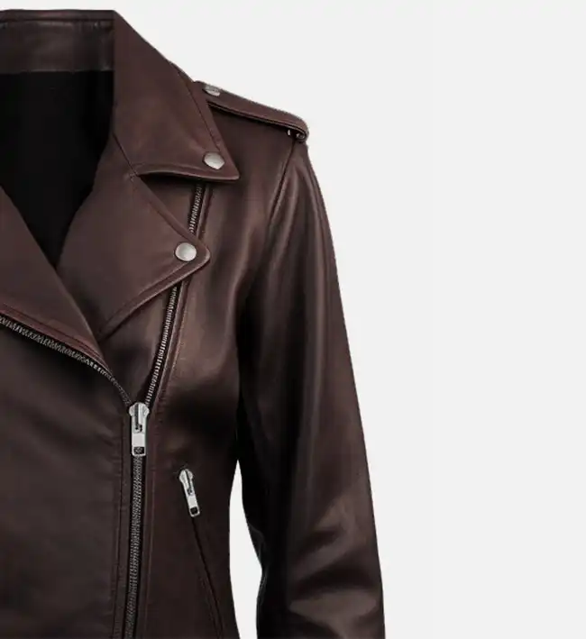 Women’s Biker Leather Jacket Dark Brown - Image 4