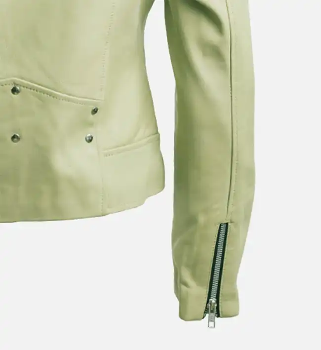 Women’s Green Leather Biker Jacket - Image 4