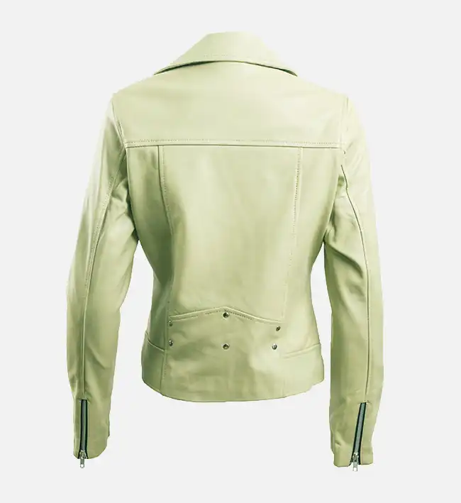 Women’s Green Leather Biker Jacket - Image 2