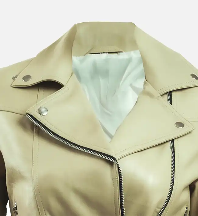 Women’s Green Leather Biker Jacket - Image 3