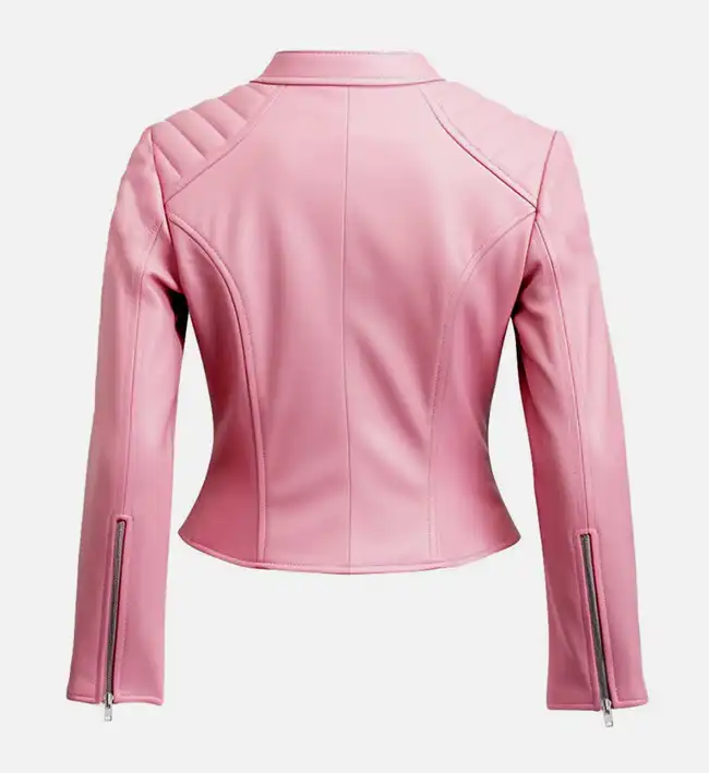 Women's Pink Biker Leather Jacket - Image 2