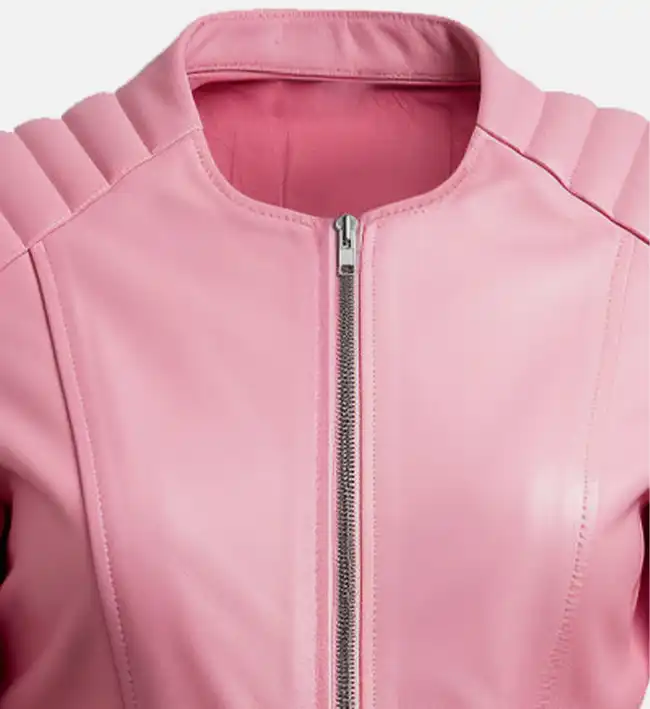 Women's Pink Biker Leather Jacket - Image 3